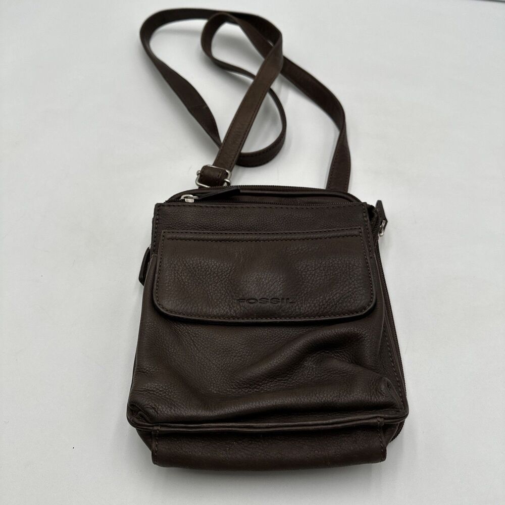 Vtg Fossil Crossbody Bag Chocolate Brown Leather Pockets Shoulder Purse Wallet